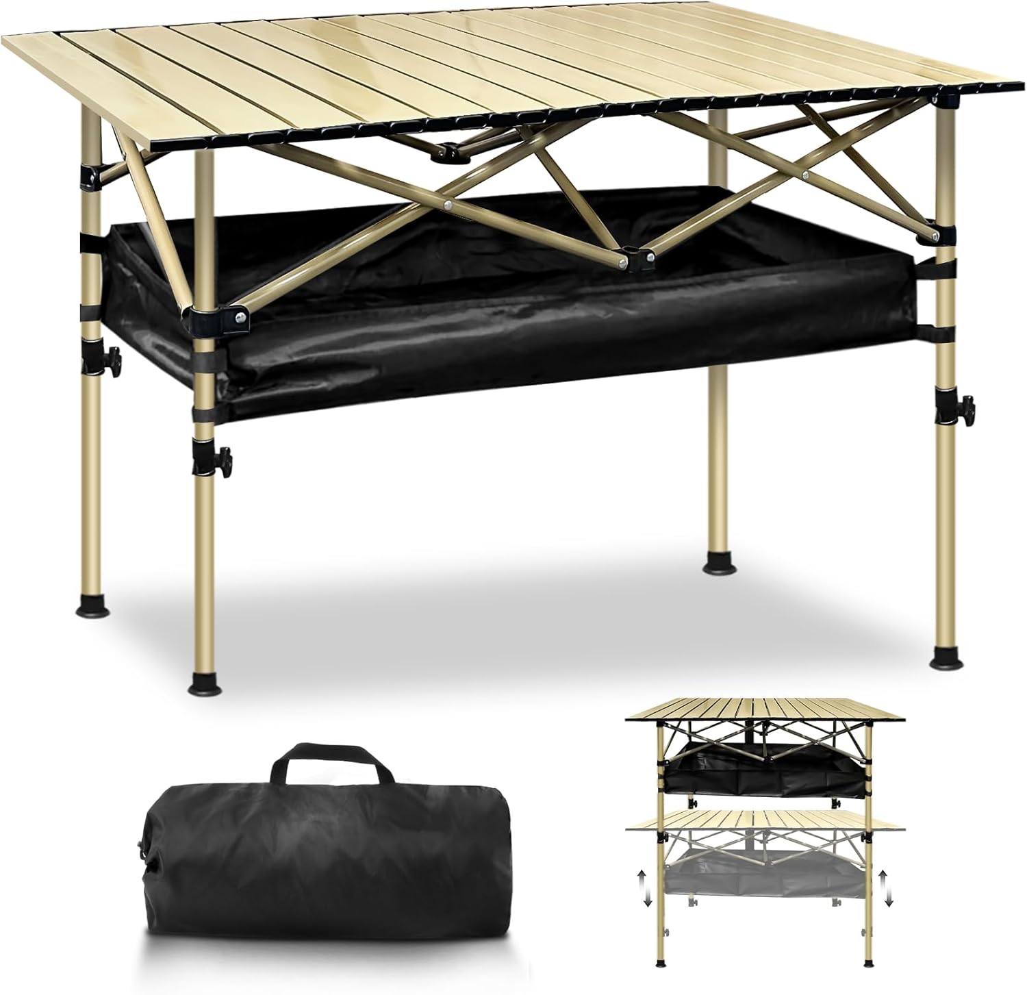 キャンプテーブル 折りたたみテーブル 高さ調整可能(50 - 80cm) 軽量 3.8kg 耐荷重100kg キャンプ用 アウトドア コンパクト収納袋付 4 - 6人用 防水 (ダストベージュ) - Yolerhome