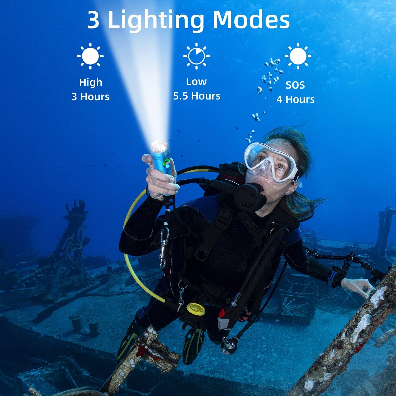 ダイビングライト・5000ルーメン水中ライト・三つ点灯モード・電源インジケーター・水中100メートル使用可能・IP68防水・充電式ダイビング用・水中ライト・水陸両用 登山 夜釣り 防災グッズ 停電対策 緊急用 - Yolerhome
