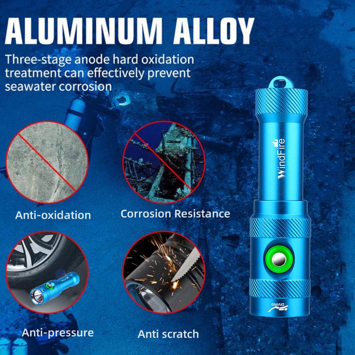 ダイビングライト・5000ルーメン水中ライト・三つ点灯モード・電源インジケーター・水中100メートル使用可能・IP68防水・充電式ダイビング用・水中ライト・水陸両用 登山 夜釣り 防災グッズ 停電対策 緊急用 - Yolerhome