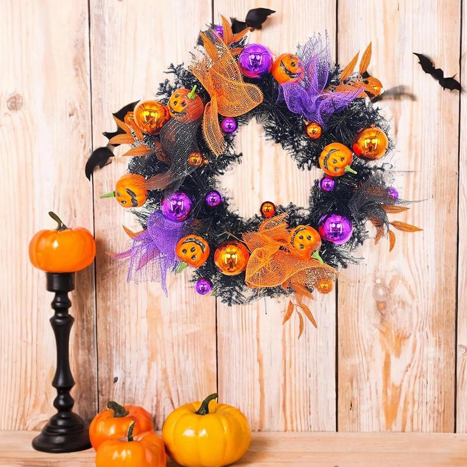 ハロウィン用飾り ハロウィン用リース ドアリース カボチャ 花輪装飾 直径50cm 庭園 オーナメント 装飾 パーティー 置物 壁掛け お化け ハロウイングッズ 玄関 ハロウィン置物 撮影道具 - Yolerhome
