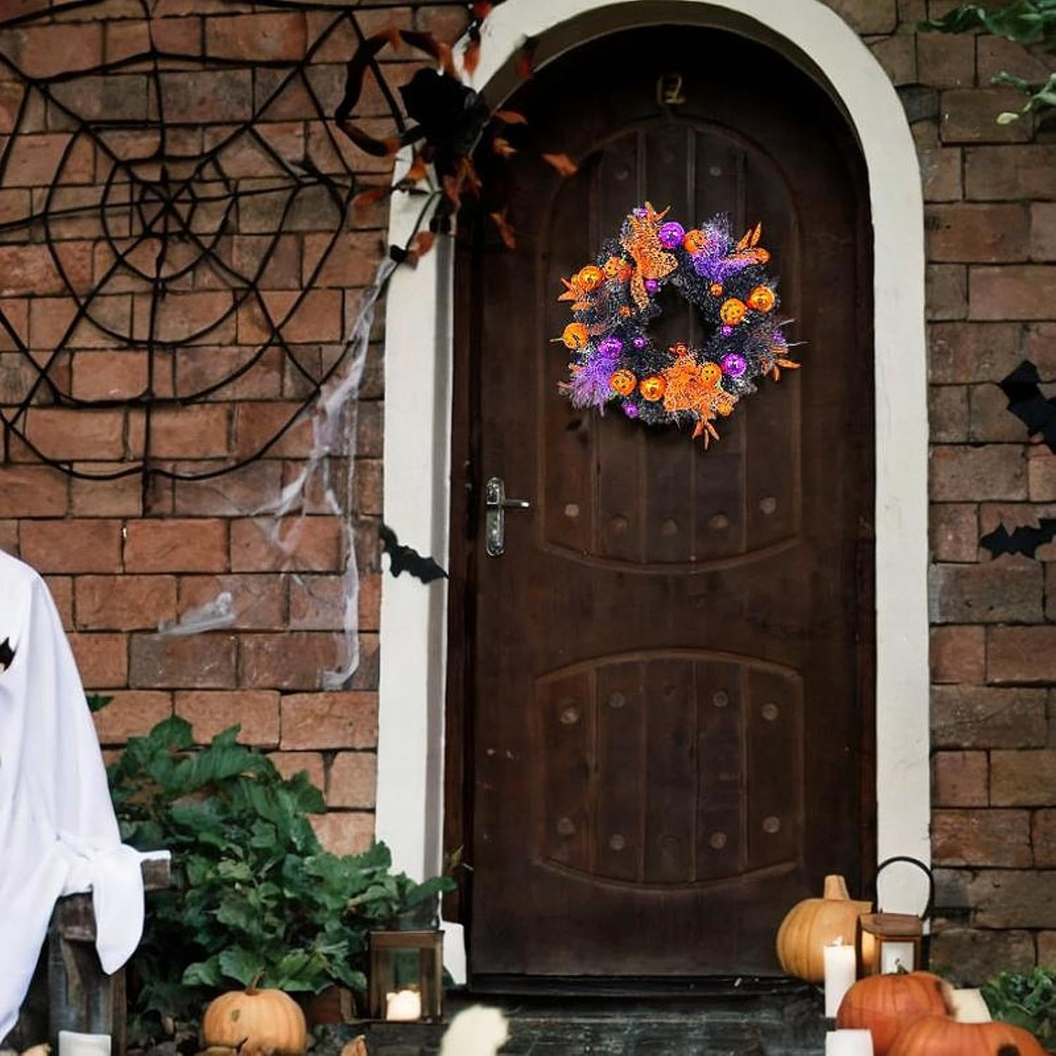 ハロウィン用飾り ハロウィン用リース ドアリース カボチャ 花輪装飾 直径50cm 庭園 オーナメント 装飾 パーティー 置物 壁掛け お化け ハロウイングッズ 玄関 ハロウィン置物 撮影道具 - Yolerhome