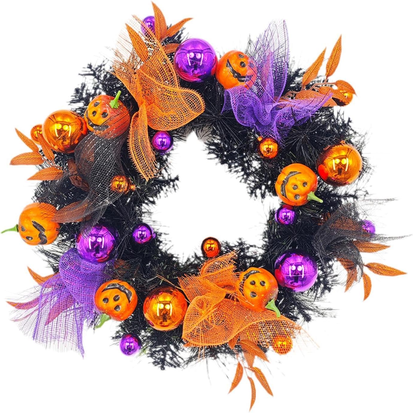 ハロウィン用飾り ハロウィン用リース ドアリース カボチャ 花輪装飾 直径50cm 庭園 オーナメント 装飾 パーティー 置物 壁掛け お化け ハロウイングッズ 玄関 ハロウィン置物 撮影道具 - Yolerhome