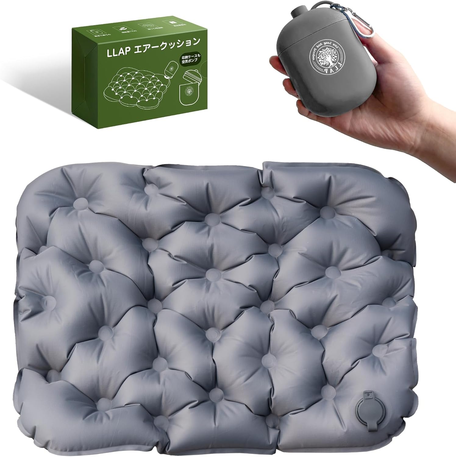 折りたたみマット エアー 座布団 シート クッション (厚さ5cm/折りたたみ/軽量 コンパクト) キャンプマット アウトドア マット レジャーシート 収納ケース付き 花見 キャンプ アウトドア用品 ダックグリーン - Yolerhome