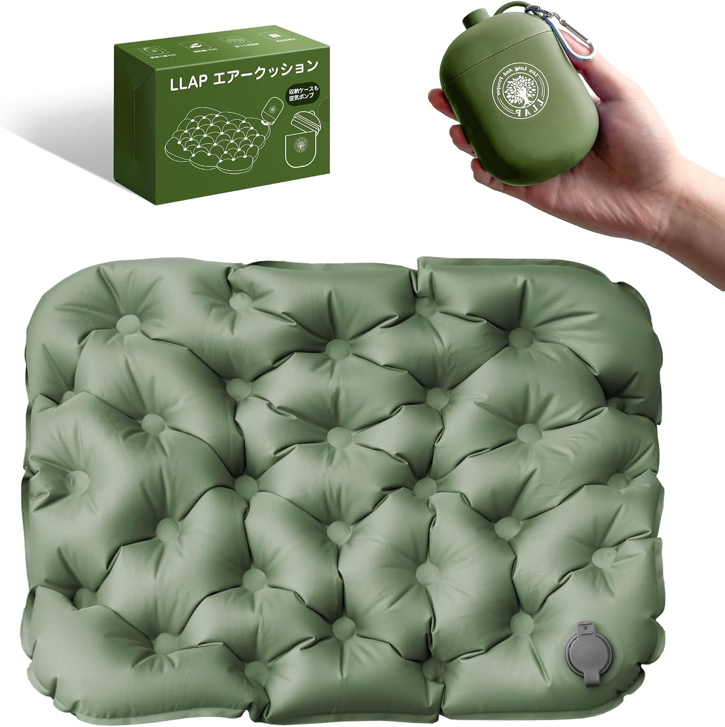 折りたたみマット エアー 座布団 シート クッション (厚さ5cm/折りたたみ/軽量 コンパクト) キャンプマット アウトドア マット レジャーシート 収納ケース付き 花見 キャンプ アウトドア用品 ダックグリーン - Yolerhome