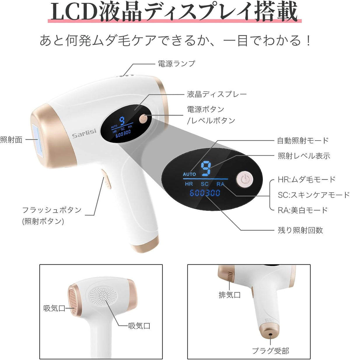 脱毛器 無痛脱毛 自動照射 60万発 9段階調節 全身適用 VIO対応 家庭用 