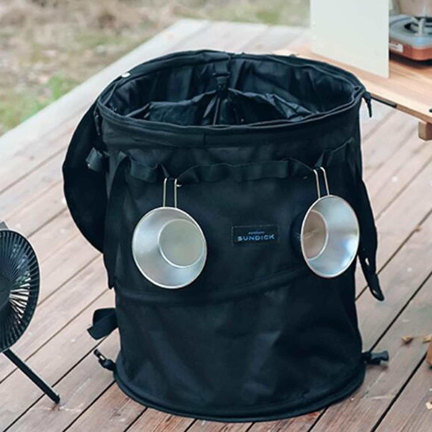 ポップアップトラッシュボックス アウトドア キャンプ用 ゴミ箱 ゴミ袋固定リング付き ペグ固定穴付き ポール固定用ベルト付き 折りたたみ可 62L - Yolerhome