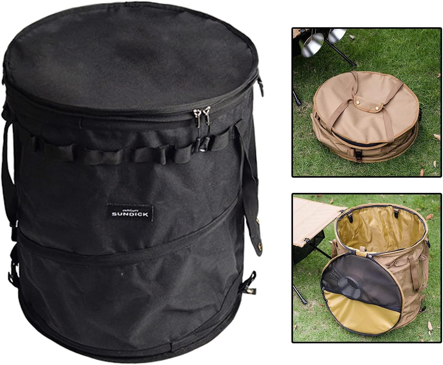 ポップアップトラッシュボックス アウトドア キャンプ用 ゴミ箱 ゴミ袋固定リング付き ペグ固定穴付き ポール固定用ベルト付き 折りたたみ可 62L - Yolerhome