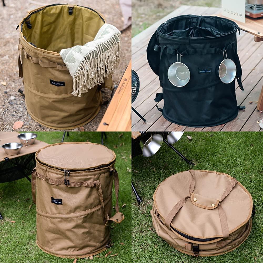 ポップアップトラッシュボックス アウトドア キャンプ用 ゴミ箱 ゴミ袋固定リング付き ペグ固定穴付き ポール固定用ベルト付き 折りたたみ可 62L - Yolerhome