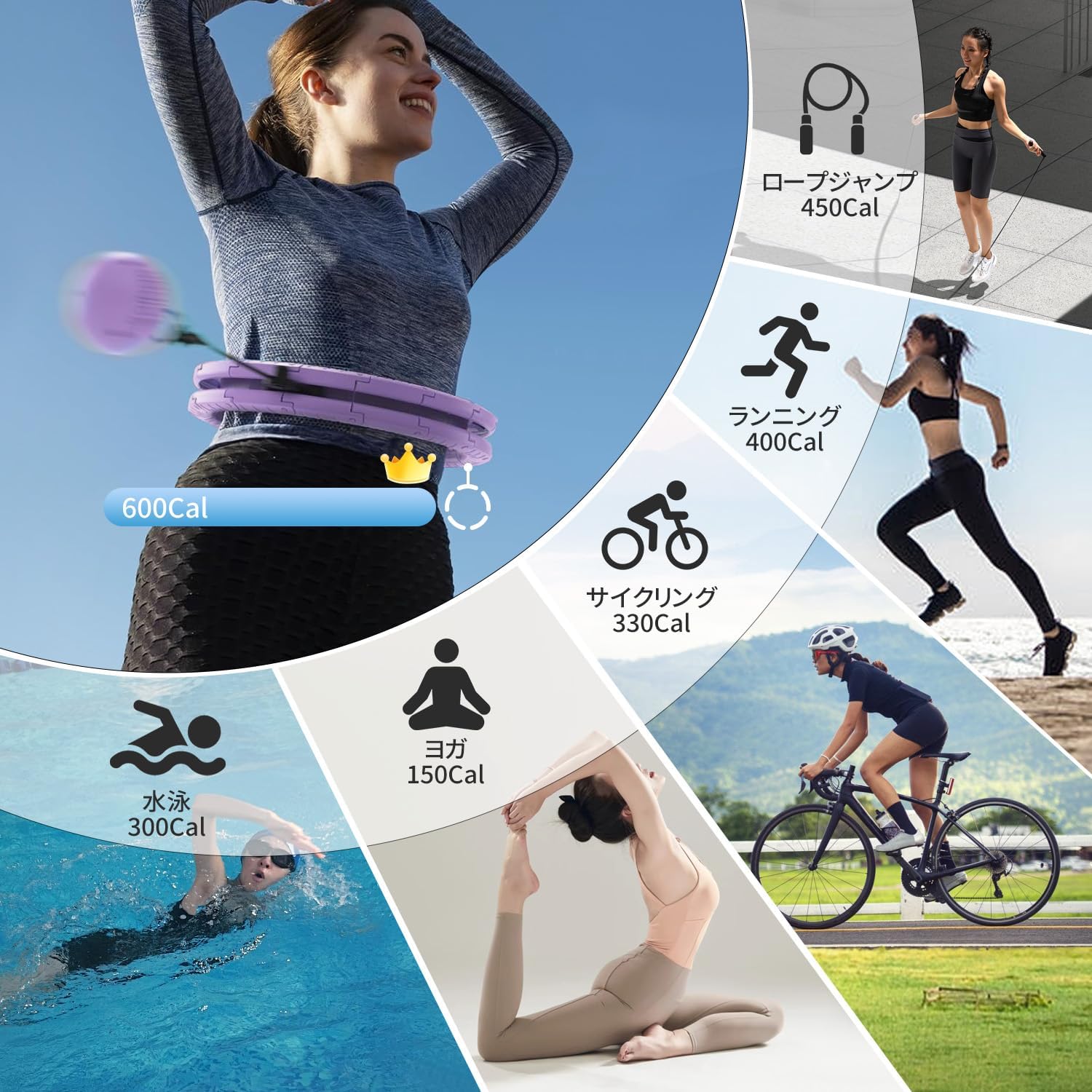 フラフープダイエット用 フラフープ 大人・子供兼用 運動器具 スマートフラフープ 組み立て式 フラフープ フィットネスフープ エクササイズ ダイエット器具 サイズ調整可能 直径約65~110CM - Yolerhome