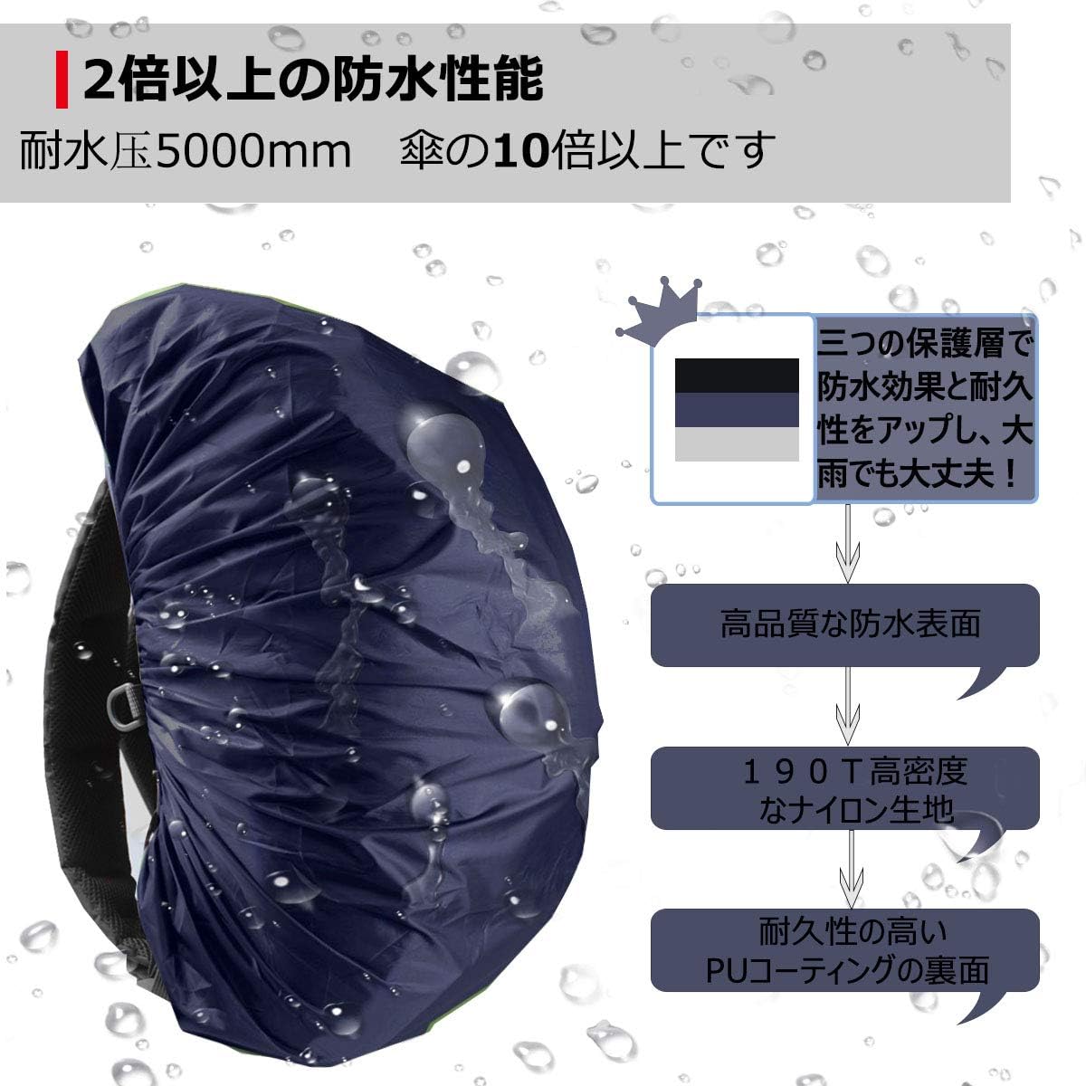 リュックカバー 防水 7色 5サイズ ザックカバー 2倍以上の防水性 四つの防水設計 落下防止 収納袋 - Yolerhome