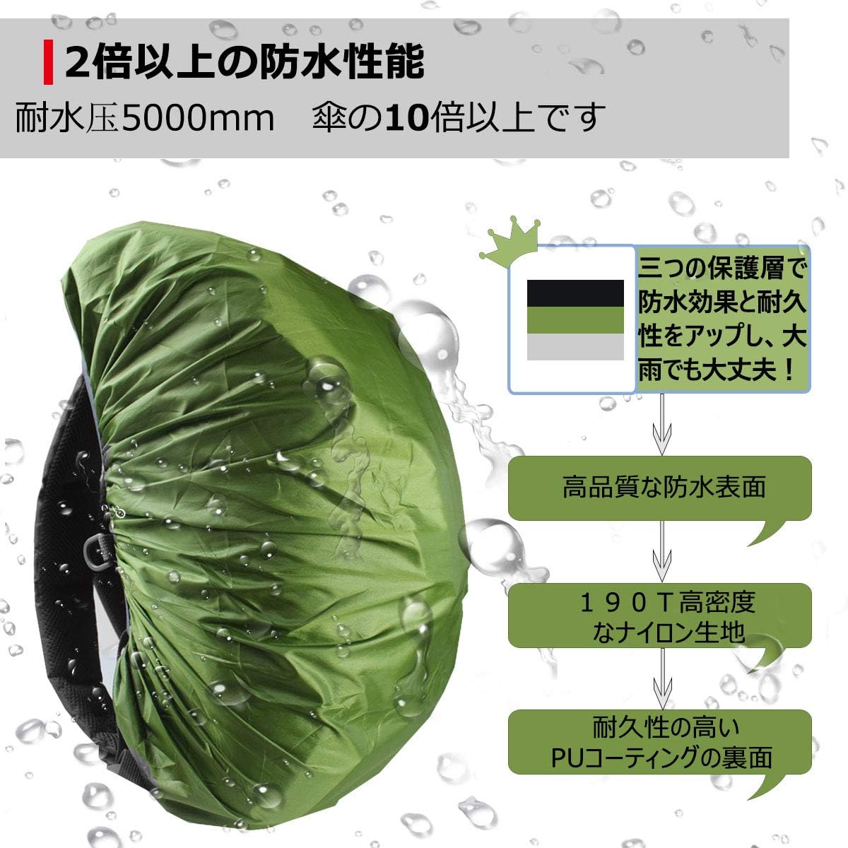 リュックカバー 防水 7色 5サイズ ザックカバー 2倍以上の防水性 四つの防水設計 落下防止 収納袋 - Yolerhome