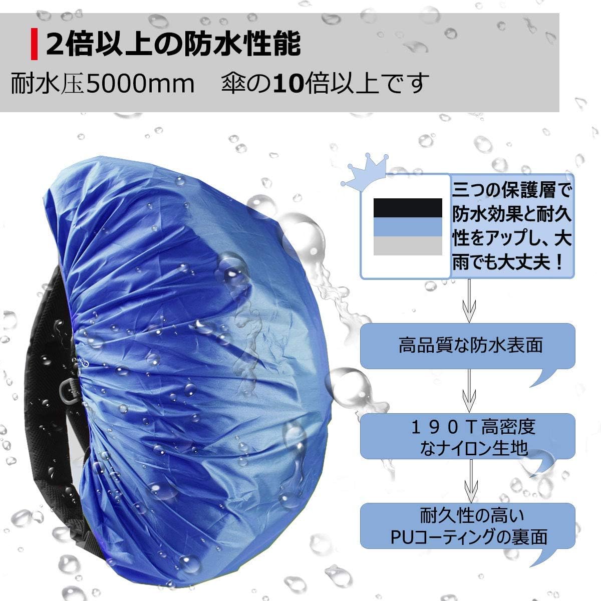 リュックカバー 防水 7色 5サイズ ザックカバー 2倍以上の防水性 四つの防水設計 落下防止 収納袋 - Yolerhome