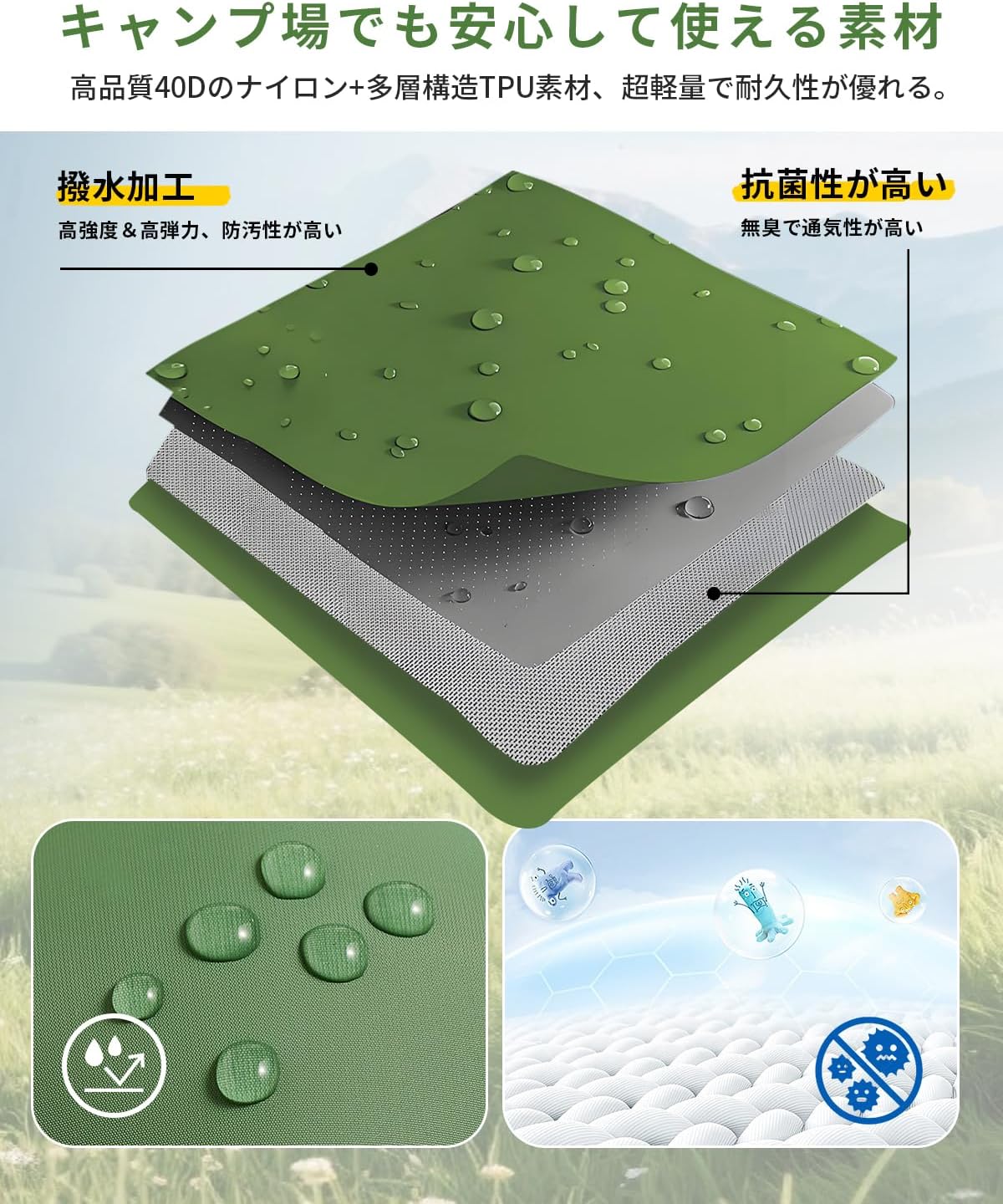 【準備・片付けが楽々！】 エアーマット キャンプ マット 足踏み式 70×195 厚さ10cm 枕付き 無限連結可能 エアマット 車中泊 防災 来客用に コンパクトに収納 軽量800ｇ 収納袋/補修テープ付 (グレー) - Yolerhome