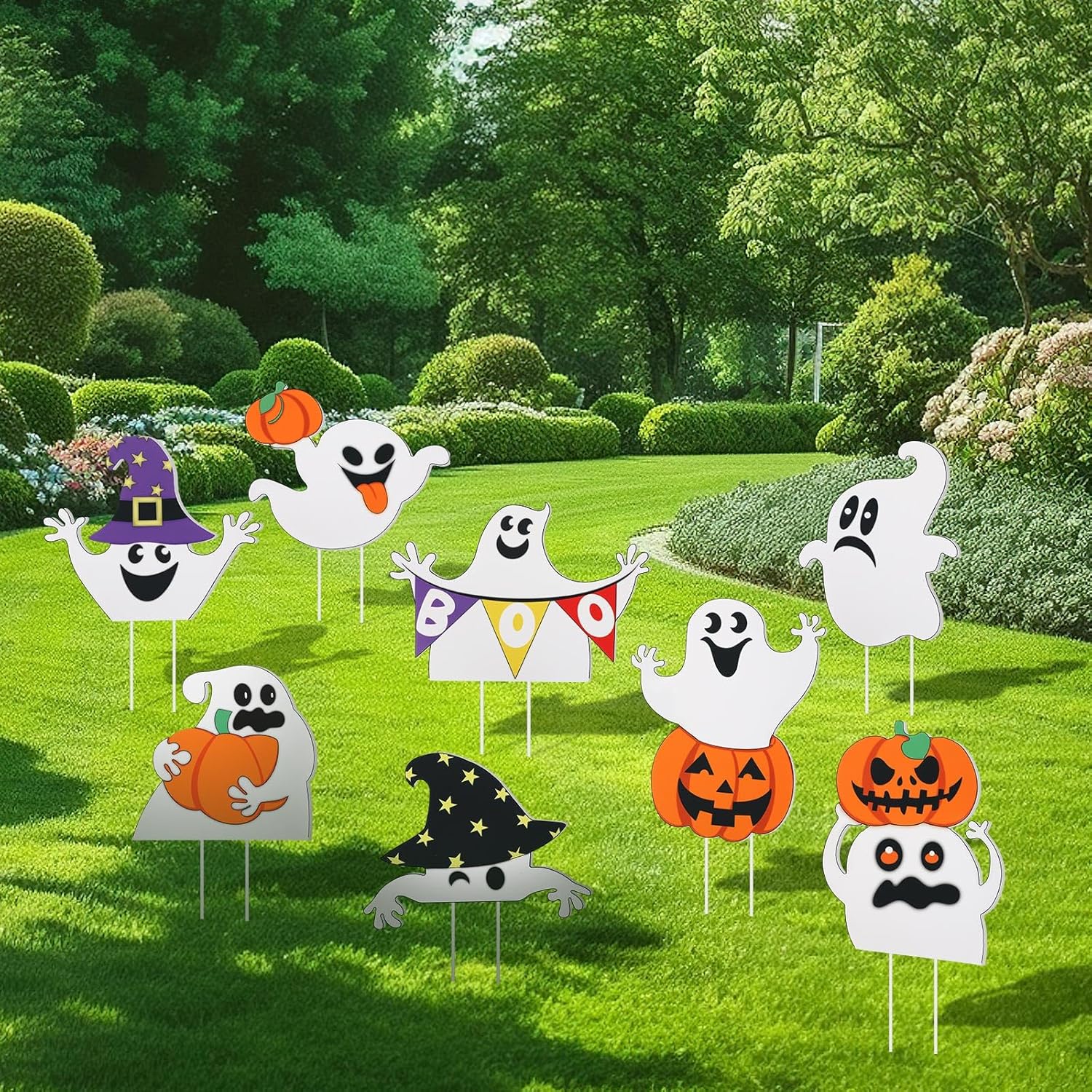 ハロウィン 飾り 屋外 8枚セット ハロウィン 装飾 庭 置物 おばけ ハロウィーン 装飾 ハロウィングッズ 飾り ゴースト ハロウィン カボチャ デコレーション カラフル プラスチック - Yolerhome