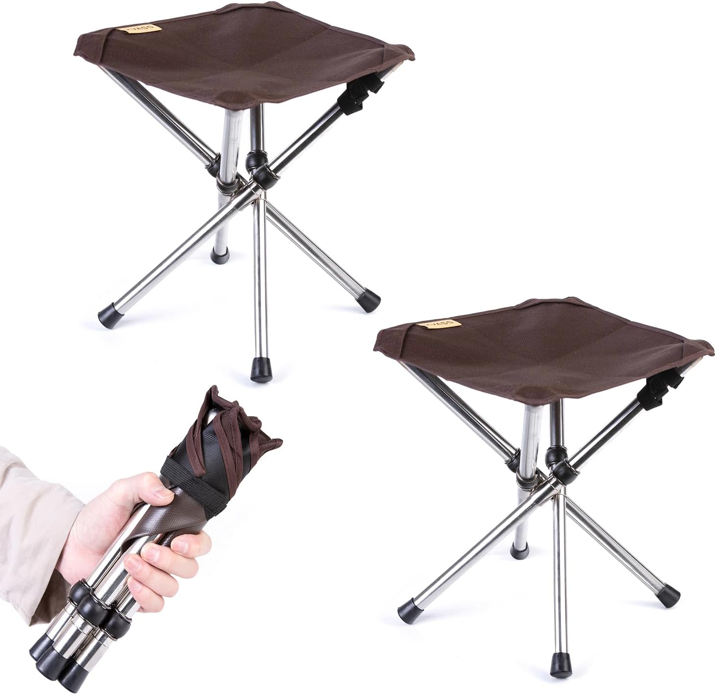 アウトドアチェア 折りたたみ椅子 コンパクトイス キャンプ 耐荷重80 - 100kg ステンレス製 超軽量 収納バッグ付き お釣り バーベキュー 登山 ブラウン - Yolerhome