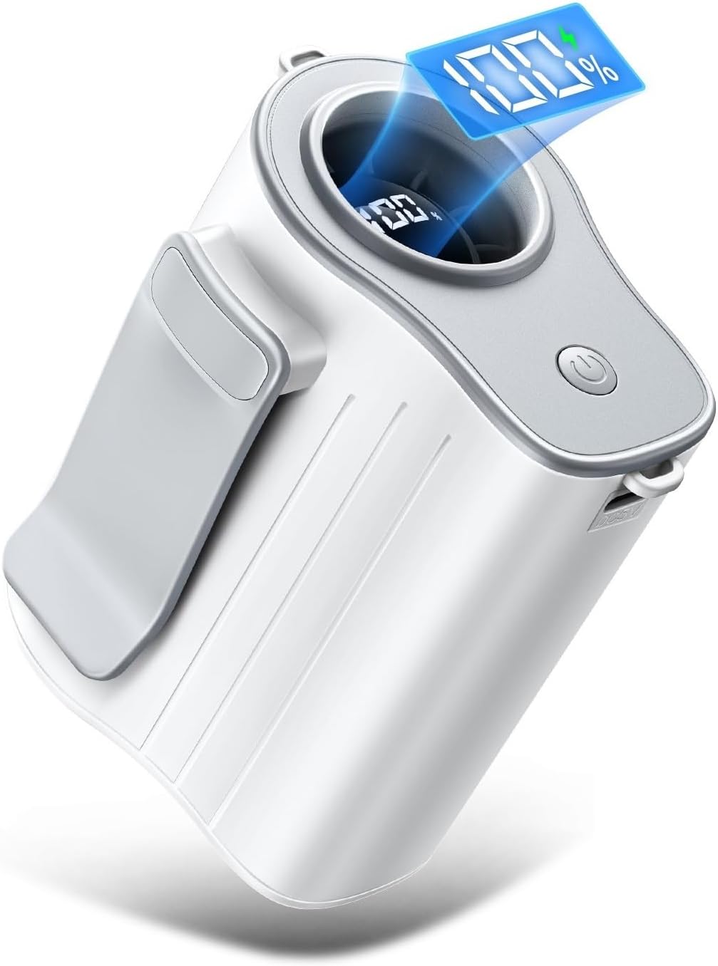 【8000mAh大容量｜1台4役】腰掛け扇風機 超強風100段階風量調節 USB充電式｜20時間稼働｜静音＆LED表示｜軽量182g｜首掛け/手持ち/卓上対応｜携帯ファン 暑さ＆熱中症対策 (ホワイト) - Yolerhome