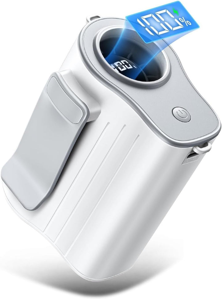 【8000mAh大容量｜1台4役】腰掛け扇風機 超強風100段階風量調節 USB充電式｜20時間稼働｜静音＆LED表示｜軽量182g｜首掛け/手持ち/卓上対応｜携帯ファン 暑さ＆熱中症対策 (ホワイト) - Yolerhome