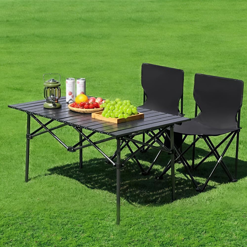 アウトドア 折りたたみ ロールトップテーブル 軽量 95x55x50cm コンパクト キャンプテーブル 簡単組立 収納バッグ付 インテリア キャンプ アウトドア チェア(なし), テーブル(95cm)x1 - Yolerhome