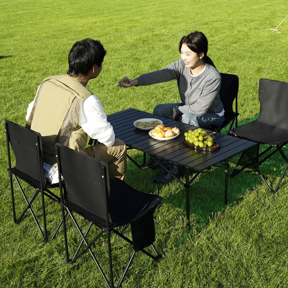 アウトドア 折りたたみ ロールトップテーブル 軽量 95x55x50cm コンパクト キャンプテーブル 簡単組立 収納バッグ付 インテリア キャンプ アウトドア チェア(なし), テーブル(95cm)x1 - Yolerhome