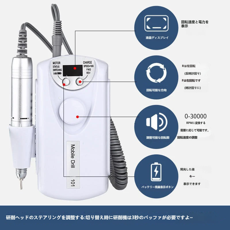 ネイルマシン プロ用 ネイルマシーン 携帯便利 ポータブル 爪磨き ジェルネイル オフ ネイルケア 101モデル 角質除去 サロン・セルフ両用