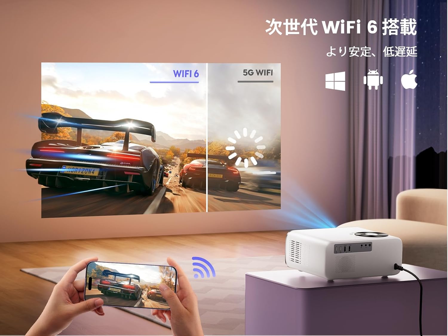 【Android TV搭載＆4K対応】ポータブルプロジェクター WiFi6／Bluetooth5.2 電動フォーカス＆自動台形補正 三脚スタンド付き 家庭用ホームシアター モバイル投影映像1080P〜4K 対応 HDMI／USB／PS4／Switch対応 - yoler - Yolerhome