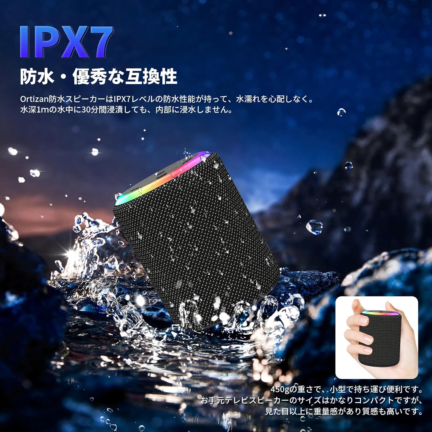 Bluetoothスピーカー ワイヤレススピーカー 小型 HIFI音質 大音量 ポータブルスピーカー【2025年の新アップグレード】 Bluetooth5.3 LEDライト付き Type - C充電 IPX7防水 AUX対応 マイク内蔵/TWS機能/TFカード対応/2台ペアリング お風呂 スマホ PC 車用 - Yolerhome