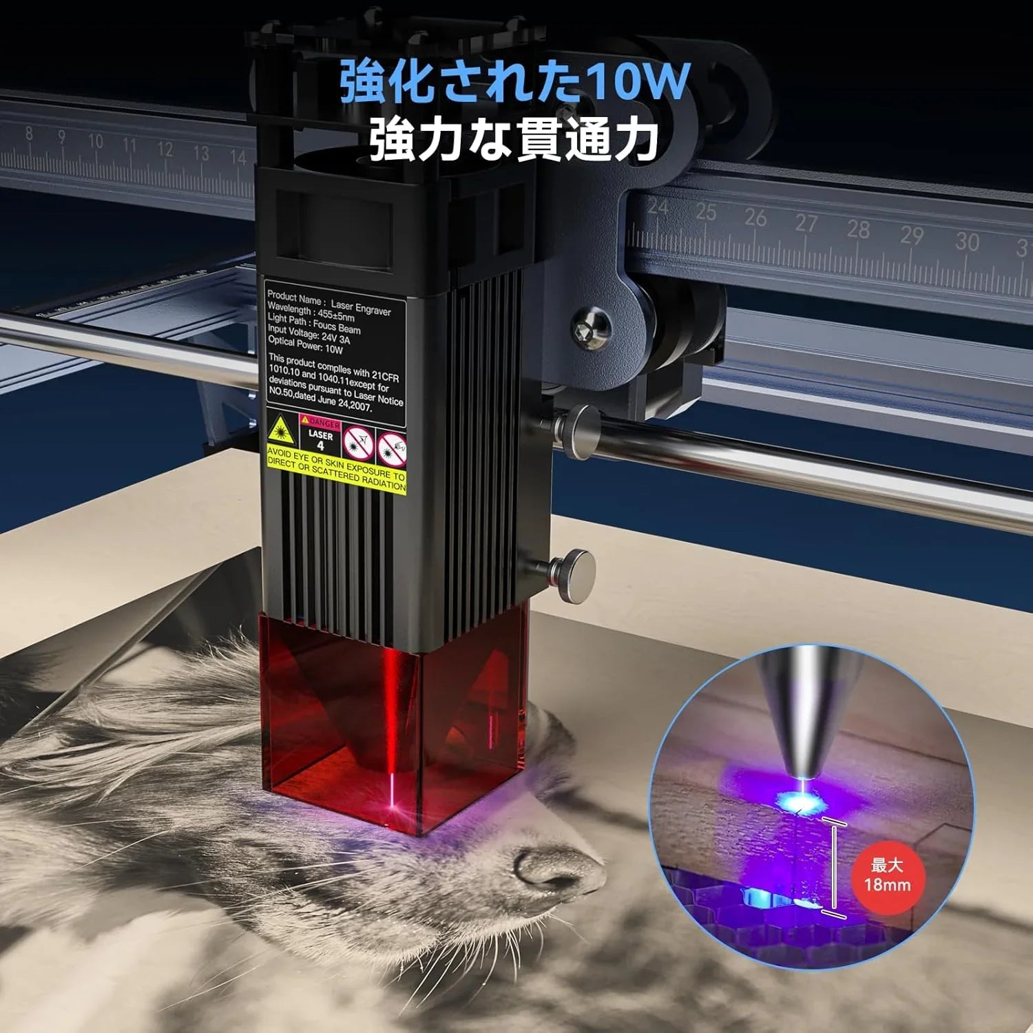 Creality Falcon 10W彫刻機、高出力、DIY彫刻機、0.06mm高精度カッター＆彫刻機、彫刻速度400mm/s、日本式加工可能、木材や金属、紙、アクリル、皮革などに適合、作業領域400mm x 415mm、クラス2 - Yolerhome