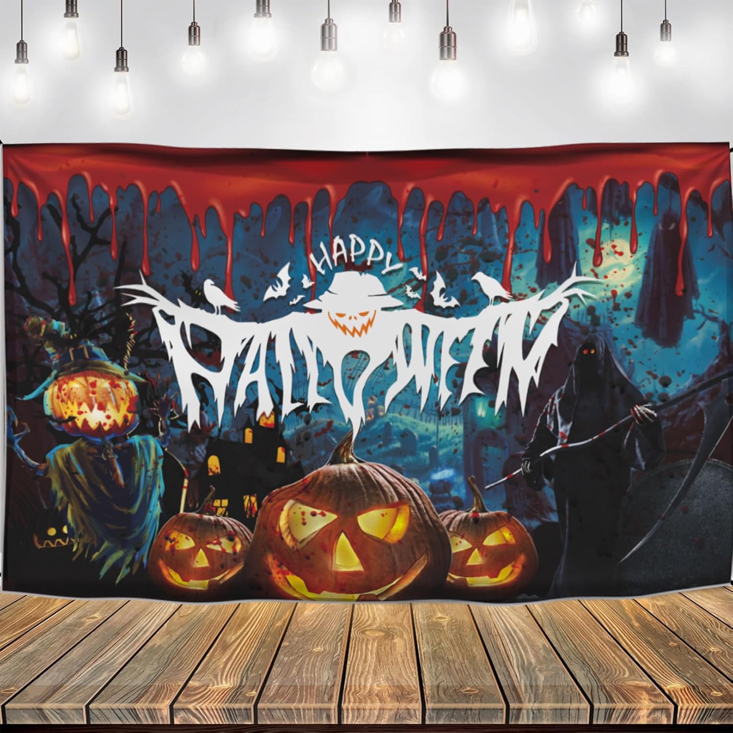 ハッピーハロウィンバナー タペストリー 壁掛け ハロウィン用 Happy Halloween タペストリー 写真撮影背景 背景布 装飾布 雰囲気改善 部屋 壁飾り雰囲気改善 特大180cm×110cm パーティー背景 タペストリー 飾り付け 屋内/外 亡灵节装飾 ハロウィーン装飾 - Yolerhome
