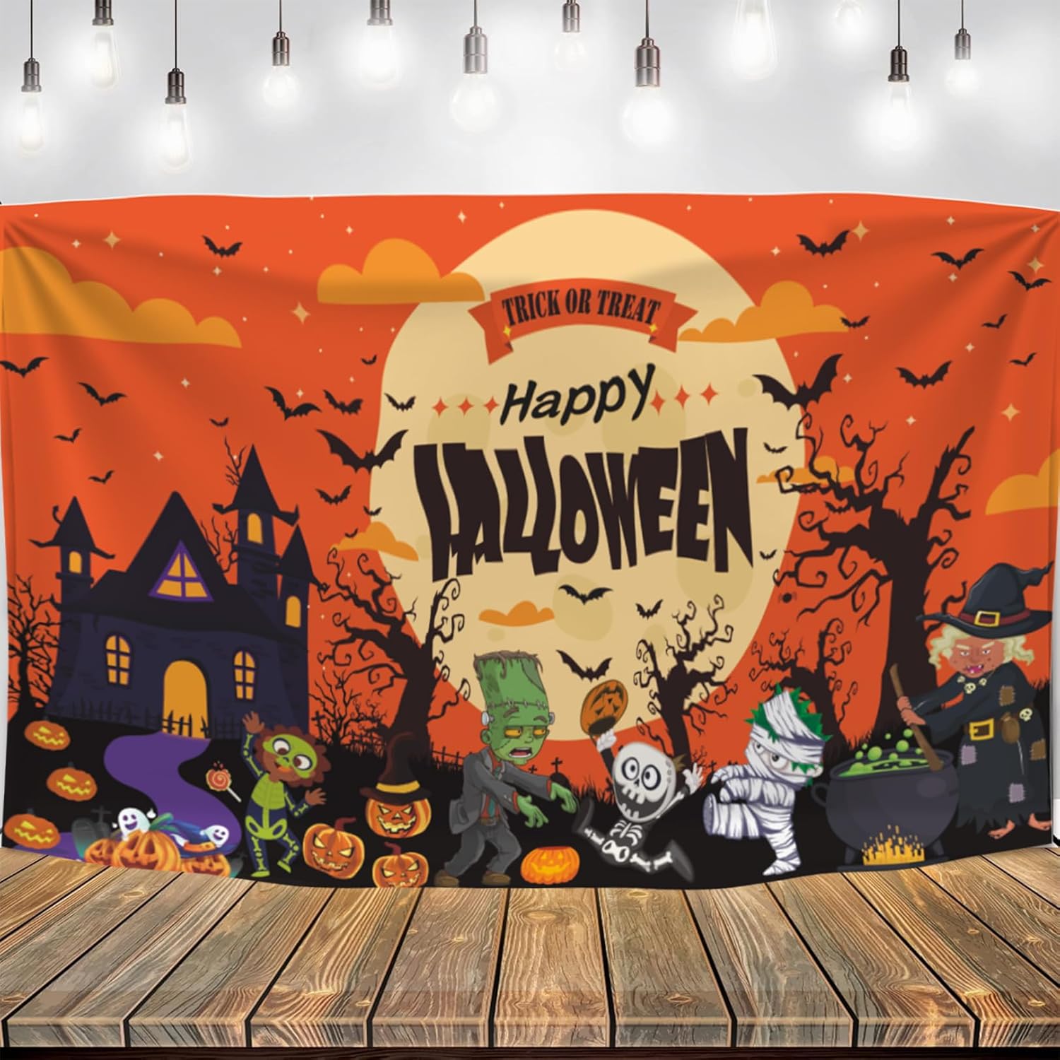 ハッピーハロウィンバナー タペストリー 壁掛け ハロウィン用 Happy Halloween タペストリー 写真撮影背景 背景布 装飾布 雰囲気改善 部屋 壁飾り雰囲気改善 特大180cm×110cm パーティー背景 タペストリー 飾り付け 屋内/外 亡灵节装飾 ハロウィーン装飾 - Yolerhome