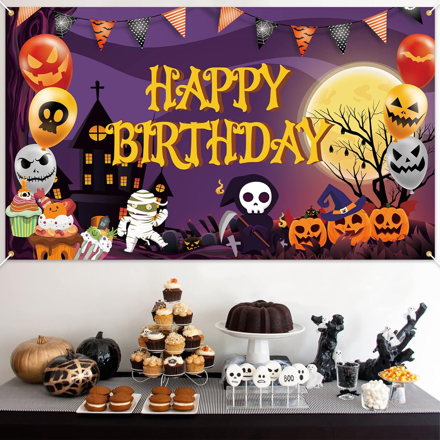 ハロウィン タペストリー 壁掛け おしゃれ 飾り付け 壁 飾り 背景 デコレーション 装飾 Happy Halloween パーティー ハロウィングッズ 窓 玄関 部屋 インテリア かぼちゃ - Yolerhome