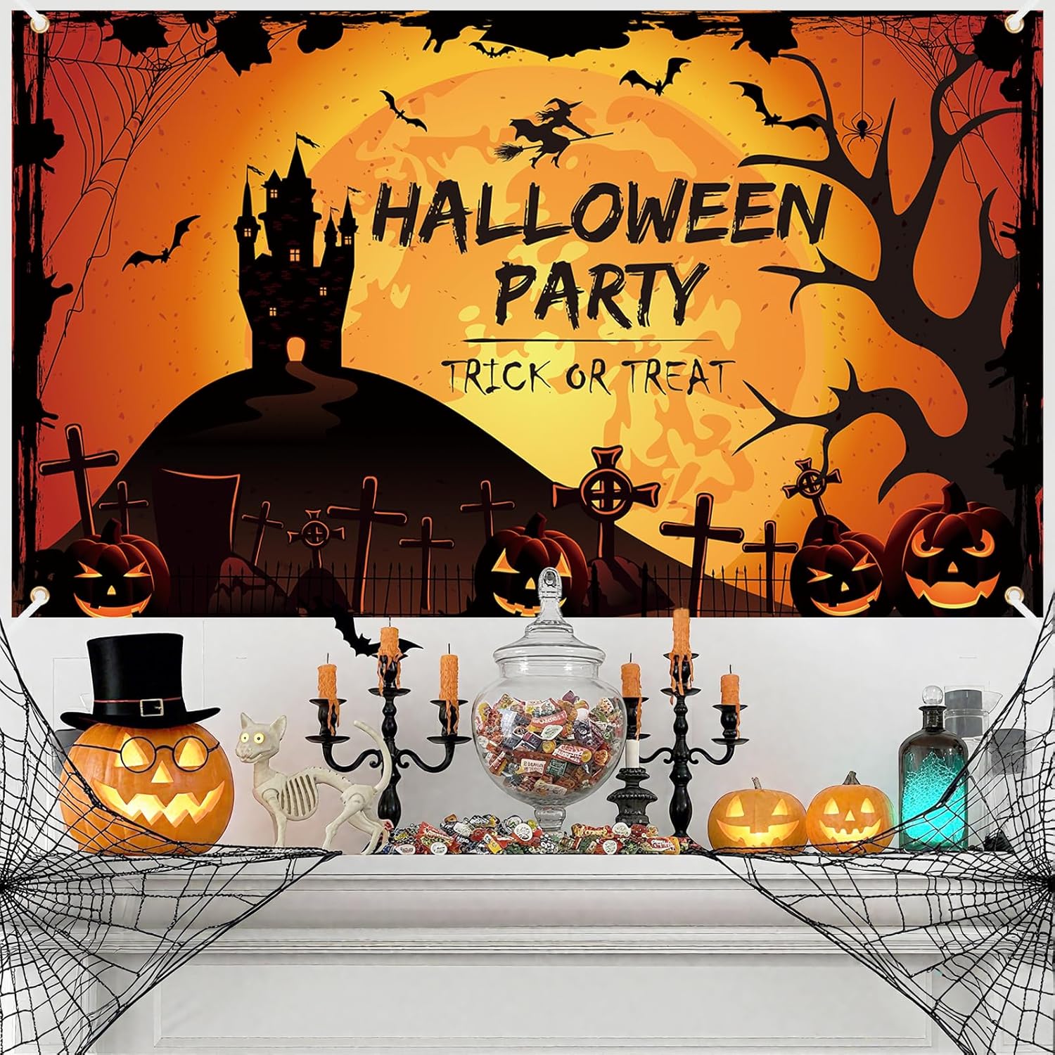 ハロウィン タペストリー 壁掛け おしゃれ 飾り付け 壁 飾り 背景 デコレーション 装飾 Happy Halloween パーティー ハロウィングッズ 窓 玄関 部屋 インテリア かぼちゃ - Yolerhome