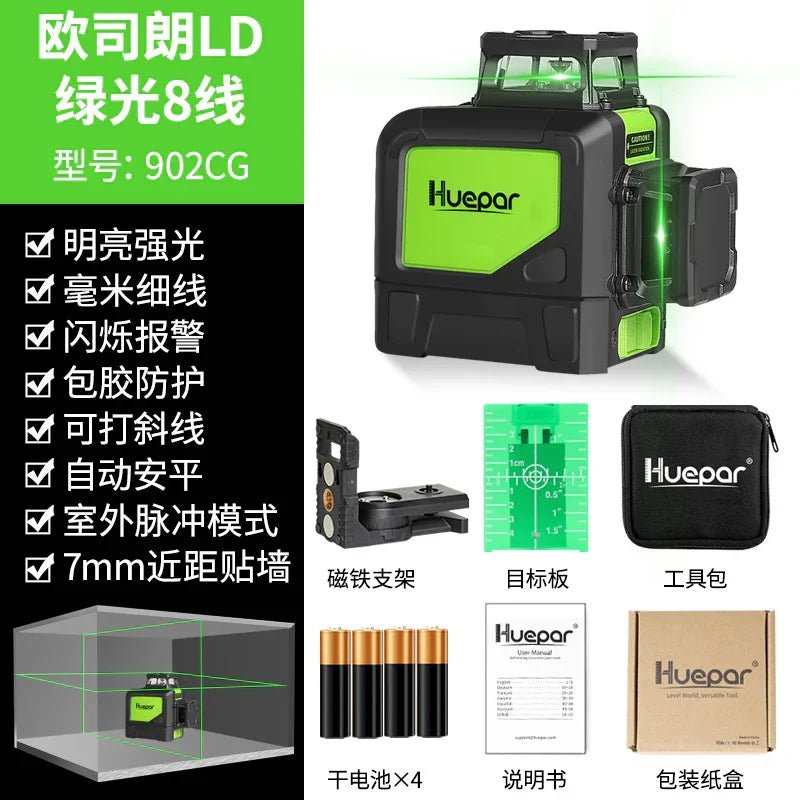 Huepar 3x360° レーザー墨出し器 12ライン16ラインレベル計高精度レーザー投光器 グリーン 緑色 レーザー大矩 フルライン照射モデル 自動補正 2電源方式 Type - C充電可能 - Yolerhome