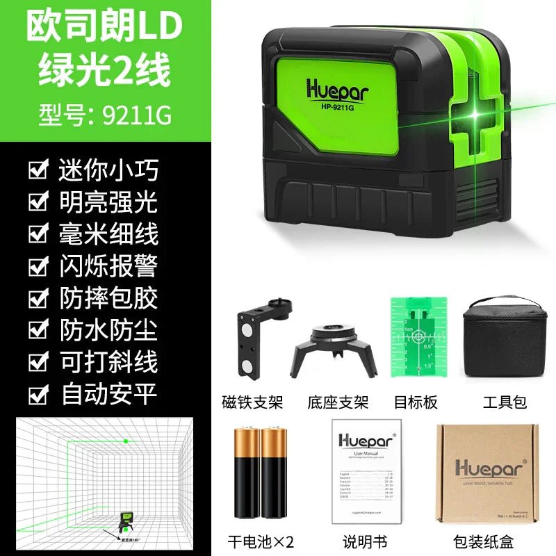 Huepar 3x360° レーザー墨出し器 12ライン16ラインレベル計高精度レーザー投光器 グリーン 緑色 レーザー大矩 フルライン照射モデル 自動補正 2電源方式 Type - C充電可能 - Yolerhome