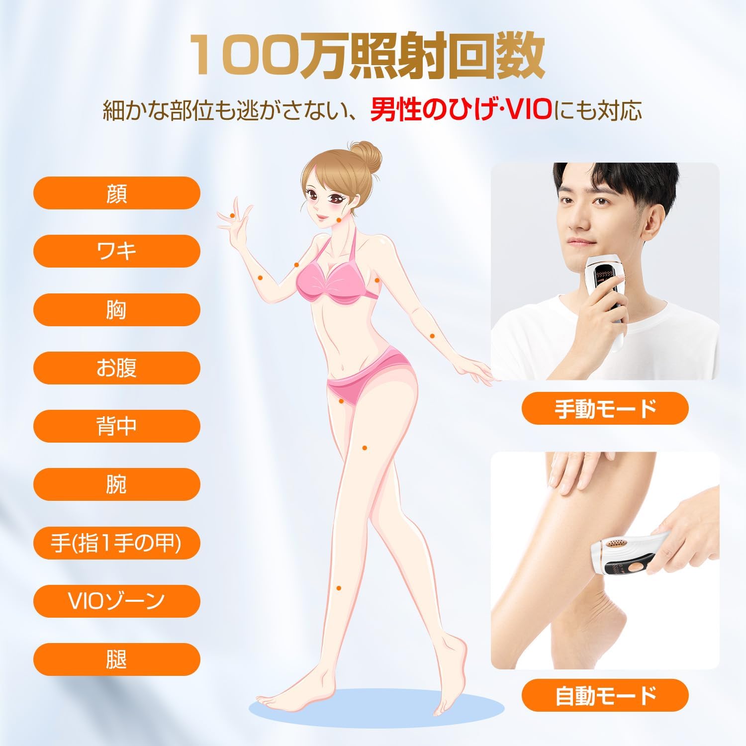 サロン級】IPL光脱毛器 全身用 男女兼用 髭脱毛対応 VIO脱毛可能