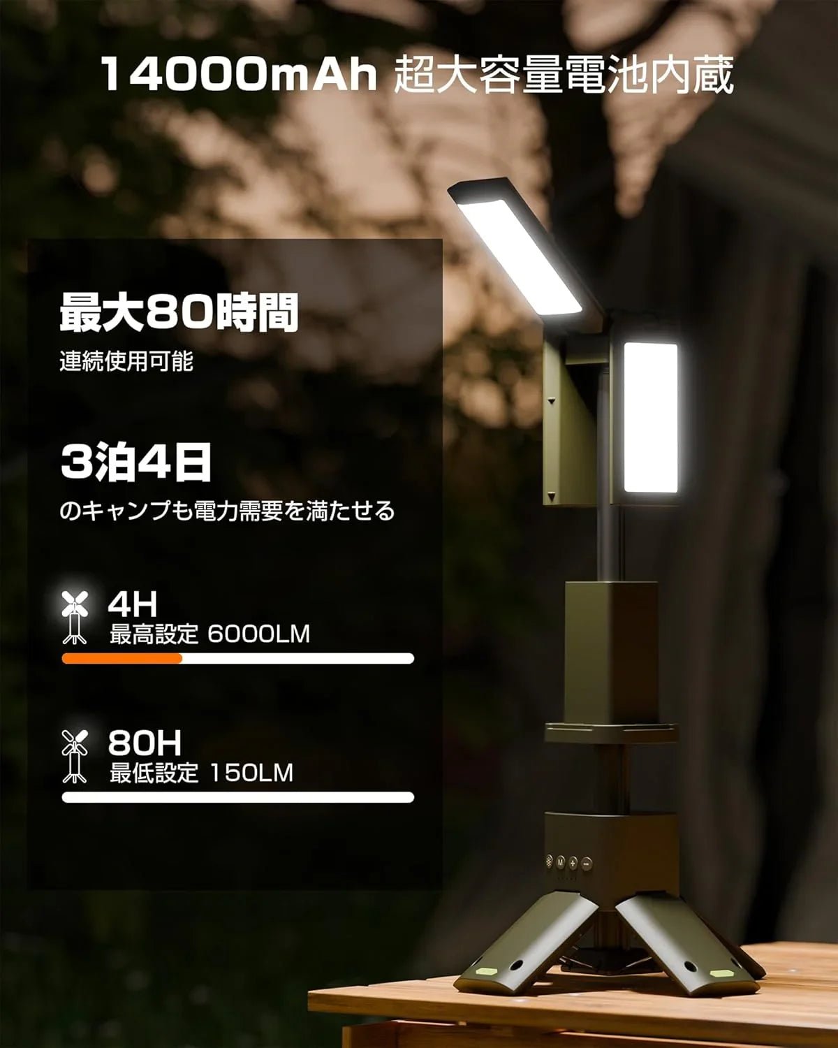 ランタン LED 「1台多役・業界最初の焚火色」 キャンプランタン 折りたたみ式 14000ｍAh 大容量電池 USB充電式 焚火色 自然白 昼白色 3色切替 SOSモード 超高輝度 キャンプライト 懐中電灯 アウトドア/キャンプ /夜釣り/防災/地震/停電対策 非常用 持ち運び便利 収納バッグ付き（オリーブ） - Yolerhome