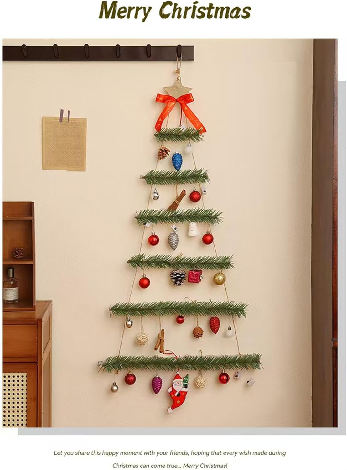 クリスマス ツリー 壁掛け LED ライト付き ウォールツリー インテリア 木製 オーナメント タペストリー 雑貨 北欧 飾り デコレーション - Yolerhome