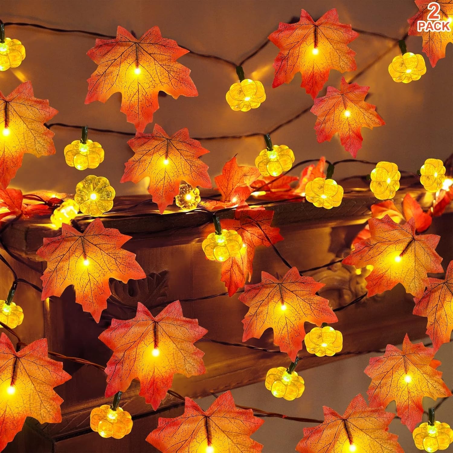 ハロウィン 飾りライト LED カボチャ＋紅葉 30球4.5M 電池式 防水 イルミネーション 屋内外兼用 装飾 パーティー デコレーション - Yolerhome