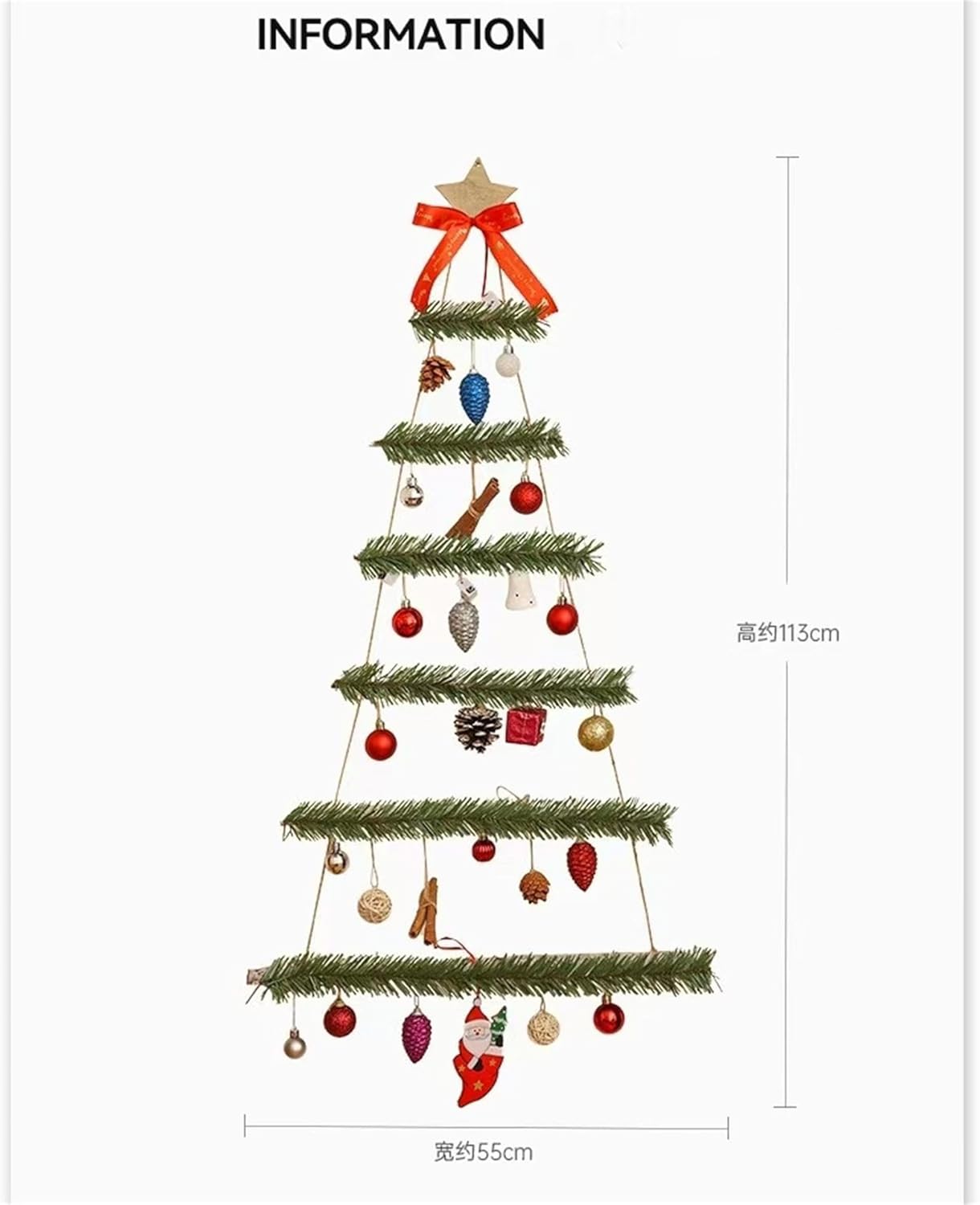 クリスマス ツリー 壁掛け LED ライト付き ウォールツリー インテリア 木製 オーナメント タペストリー 雑貨 北欧 飾り デコレーション - Yolerhome