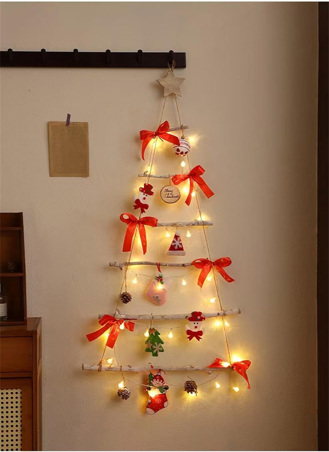 クリスマス ツリー 壁掛け LED ライト付き ウォールツリー インテリア 木製 オーナメント タペストリー 雑貨 北欧 飾り デコレーション - Yolerhome