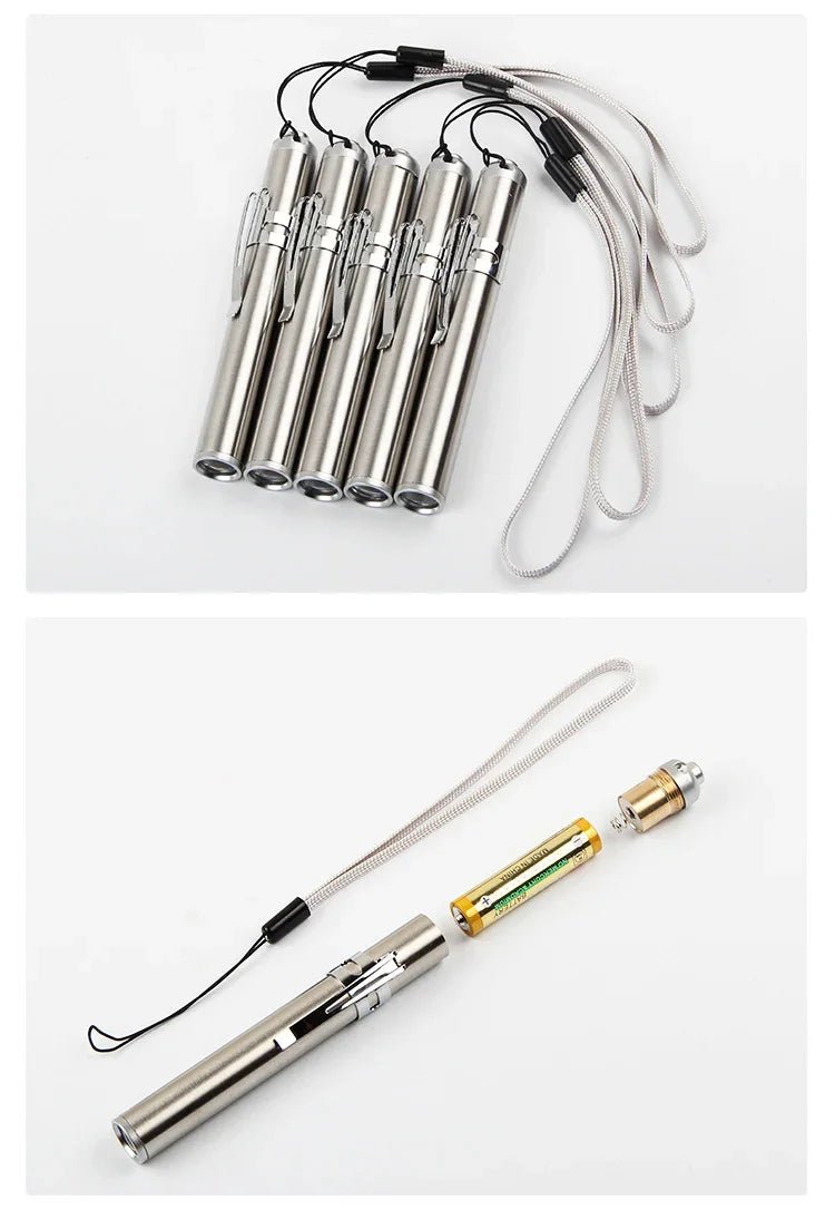ミニLED懐中電灯 ステンレス製ペン型 強力ライト 7号電池式 軽量ポータブル 家庭用・アウトドア携帯用ライト - Yolerhome