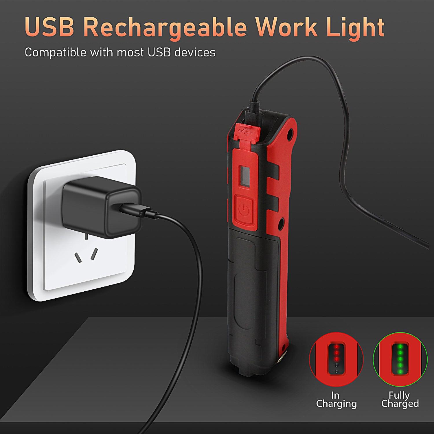 LED作業灯 高輝度 800ルーメン ワークライト USB充電式 折り畳み式 ワークライト 180°回転可能 マグネット付き フック付き 2種類点灯モード ハンディライト 夜間作業 夜釣り 緊急用照明 停電対策 自動車整備用 - Yolerhome