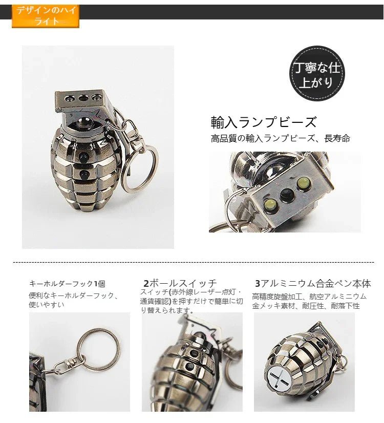 シミュレーショングレネードレーザーキーホルダーLED照明ミニ懐中電灯カスタムペンダント手榴弾メーカー卸売 - Yolerhome