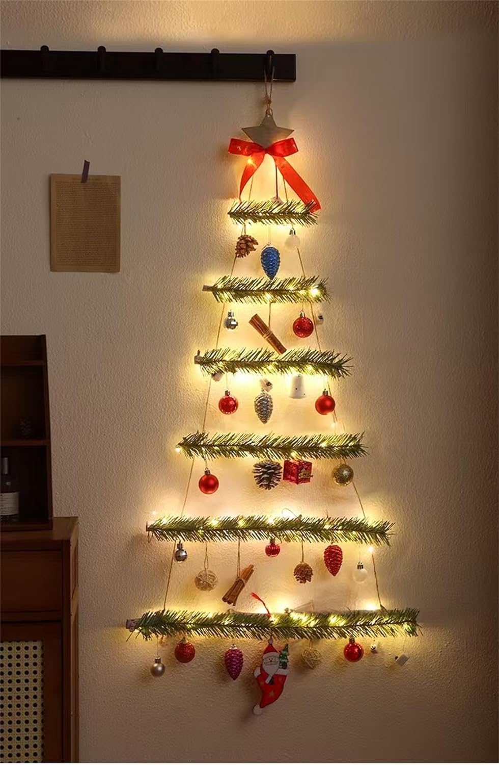 クリスマス ツリー 壁掛け LED ライト付き ウォールツリー インテリア 木製 オーナメント タペストリー 雑貨 北欧 飾り デコレーション - Yolerhome