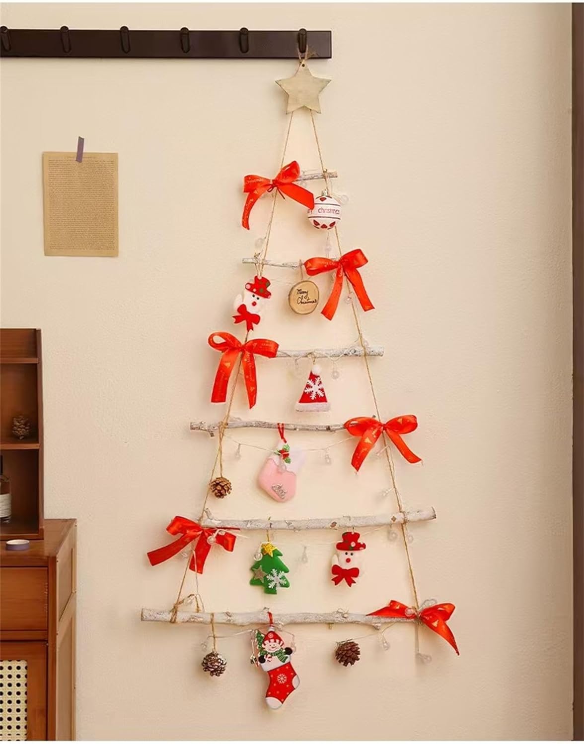 クリスマス ツリー 壁掛け LED ライト付き ウォールツリー インテリア 木製 オーナメント タペストリー 雑貨 北欧 飾り デコレーション - Yolerhome