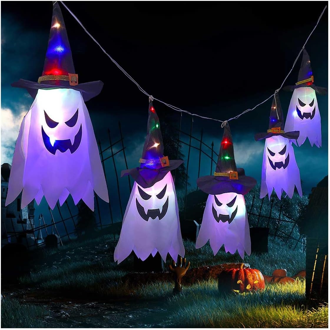 ハロウィン ゴーストライト ウィッチゴースト 装飾ライト LED電球付き 電池式 パーティー飾り ハロウィングッズ 装飾 ストリングライト 恐怖の雰囲 DIY 屋外 室内 お化け屋敷 庭 寝室 玄関 風景装飾 店舗装飾 照明飾り Halloween - Yolerhome