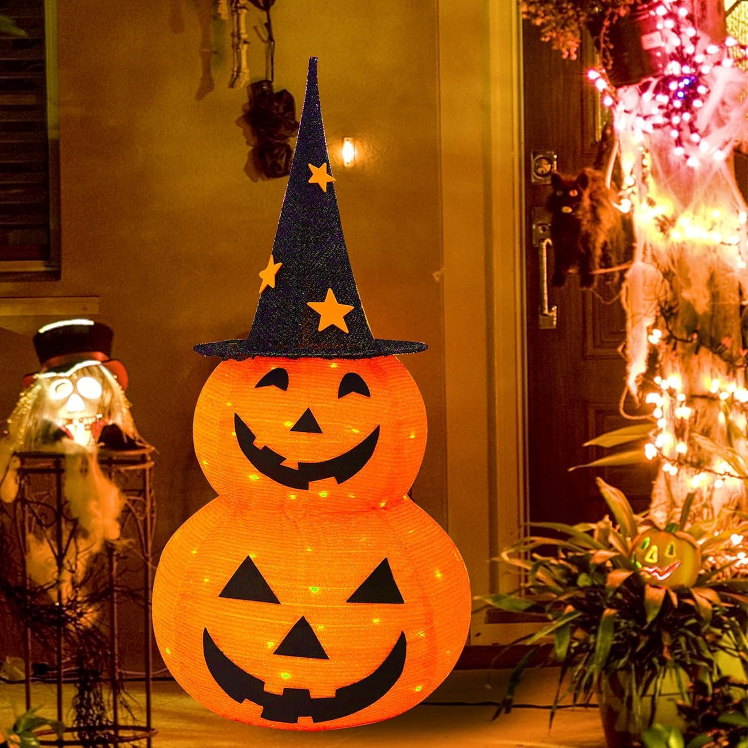 ハロウィン ランタン LED ライト 飾り 装飾 かぼちゃ ハロウィンの装飾 halloween 電池式 室内 屋外 イベント 雰囲気作り 飾り付け ウォームホワイト (装飾 かぼちゃ) - Yolerhome