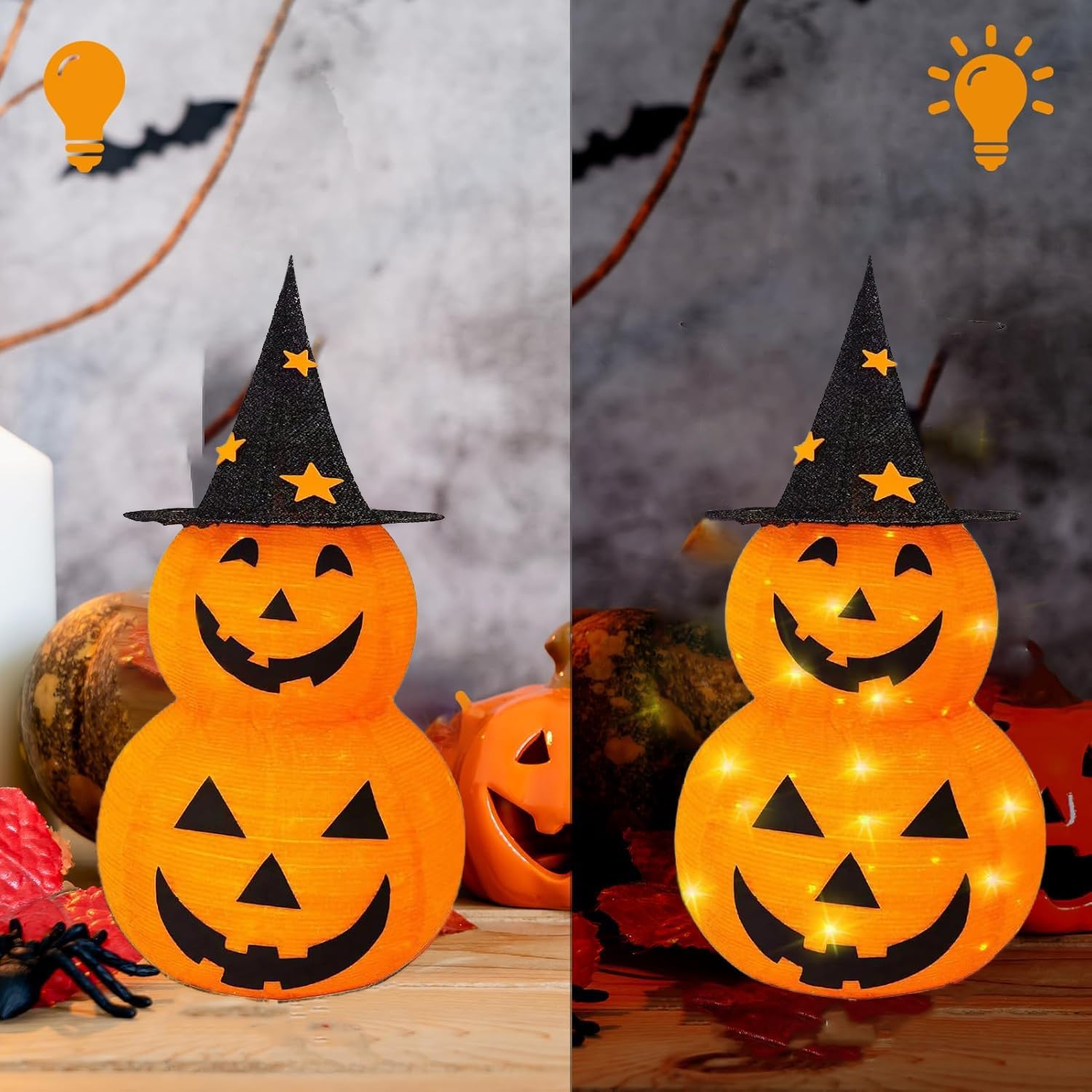 ハロウィン ランタン LED ライト 飾り 装飾 かぼちゃ ハロウィンの装飾 halloween 電池式 室内 屋外 イベント 雰囲気作り 飾り付け ウォームホワイト (装飾 かぼちゃ) - Yolerhome
