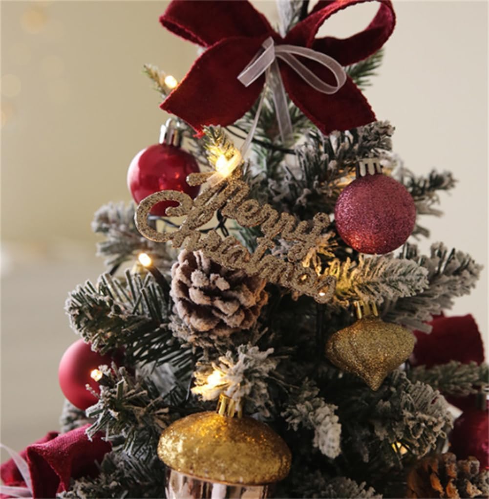 ミニクリスマスツリー 卓上ツリー クリスマス 人工松 クリスマス装飾 ミニツリー ledイルミネーションライト 電池式 オーナメント付き LEDライト付き おしゃれ 高級 雰囲気 商店 部屋 プレゼント (カレー色コットン, 45CM) - Yolerhome