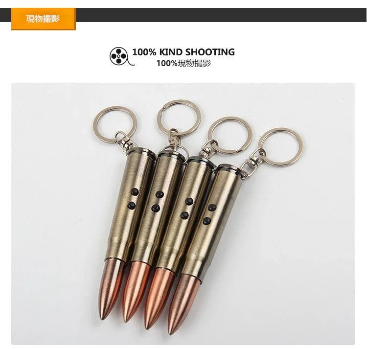 弾丸キーホルダーLEDレーザー懐中電灯ライト赤外線ポータブルストラップボールペン卸売 LEDライト付き 弾丸型ボールペン キーホルダー 多機能 アウトドア サバゲー ライフル弾 ダミーカートリッジ レーザー 雑貨 - Yolerhome