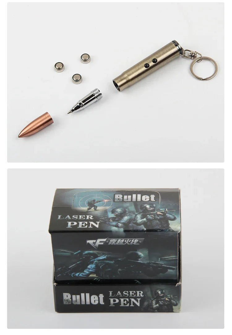 弾丸キーホルダーLEDレーザー懐中電灯ライト赤外線ポータブルストラップボールペン卸売 LEDライト付き 弾丸型ボールペン キーホルダー 多機能 アウトドア サバゲー ライフル弾 ダミーカートリッジ レーザー 雑貨 - Yolerhome